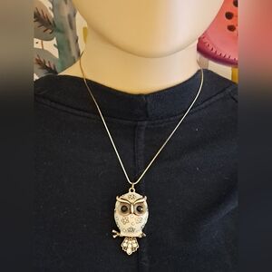 Elegant Gold and Cream Owl Necklace